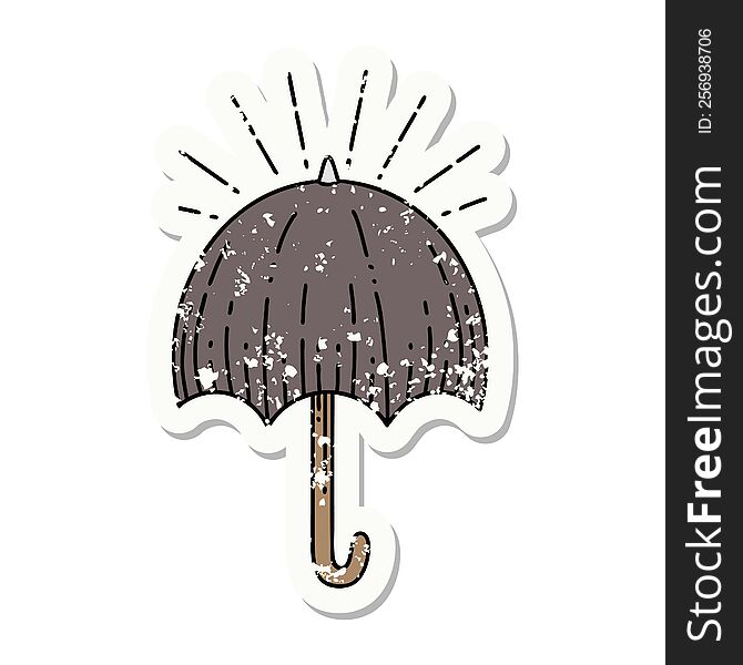 Grunge Sticker Of Tattoo Style Open Umbrella