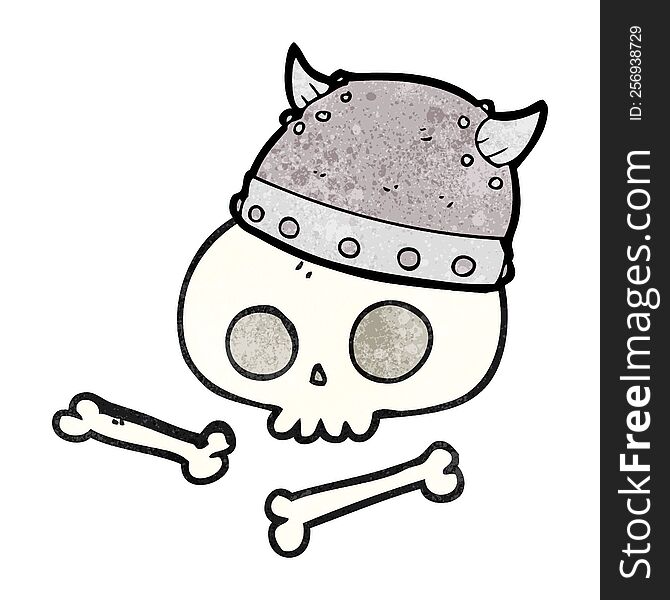 freehand textured cartoon viking helmet on skull