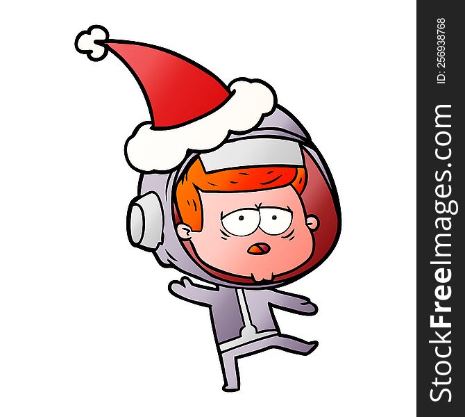 Gradient Cartoon Of A Tired Astronaut Wearing Santa Hat