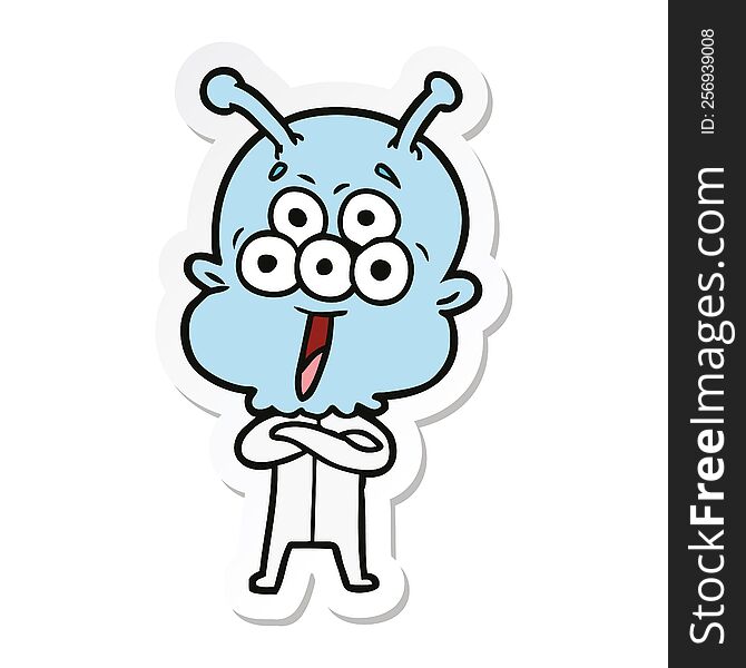 sticker of a happy cartoon alien