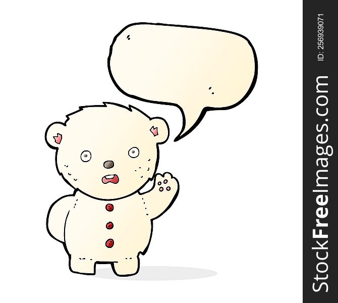 cartoon unhappy polar teddy bear with speech bubble