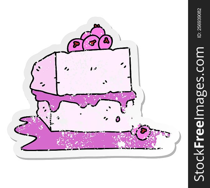Distressed Sticker Of A Quirky Hand Drawn Cartoon Cake