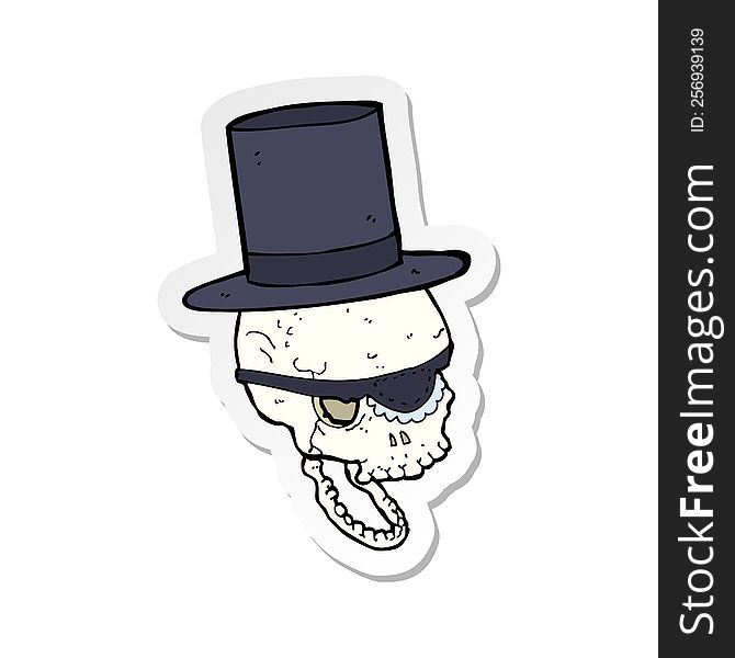 Sticker Of A Cartoon Skull In Top Hat
