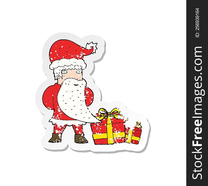 retro distressed sticker of a cartoon santa claus