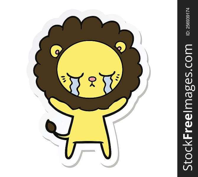 sticker of a crying cartoon lion