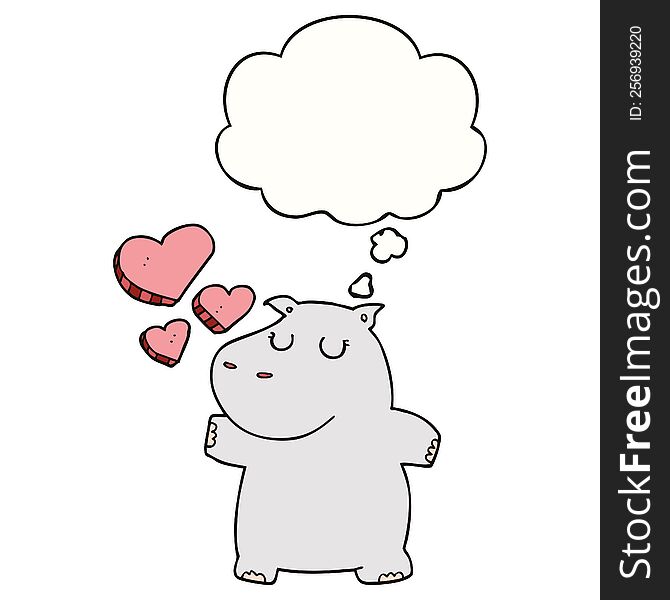 Cartoon Hippo In Love And Thought Bubble