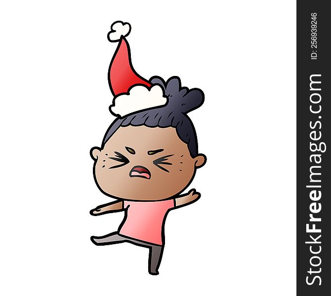 gradient cartoon of a angry woman wearing santa hat