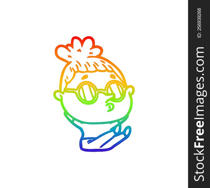 Rainbow Gradient Line Drawing Cartoon Woman Wearing Sunglasses