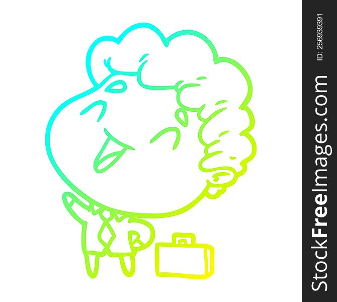 cold gradient line drawing of a cute cartoon businessman