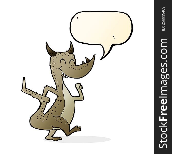 cartoon happy dragon with speech bubble