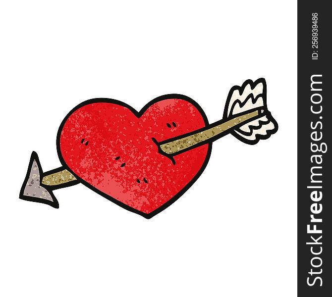 cartoon doodle heart shot through with arrow
