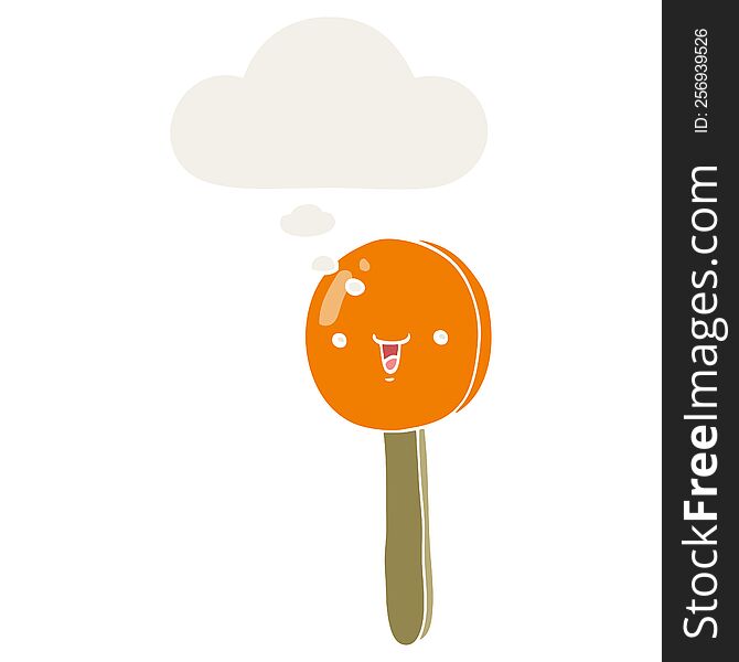 cartoon lollipop with thought bubble in retro style