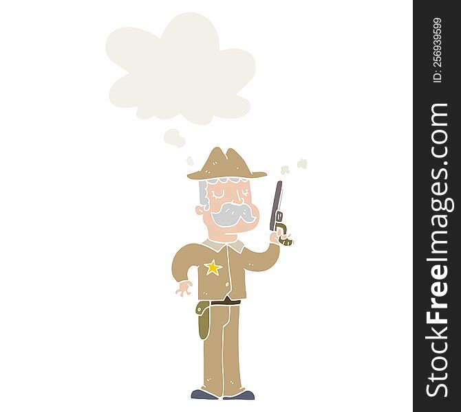 cartoon sheriff with thought bubble in retro style