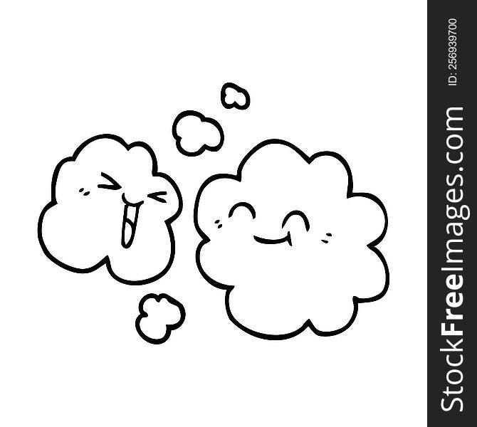 line drawing cartoon white happy clouds