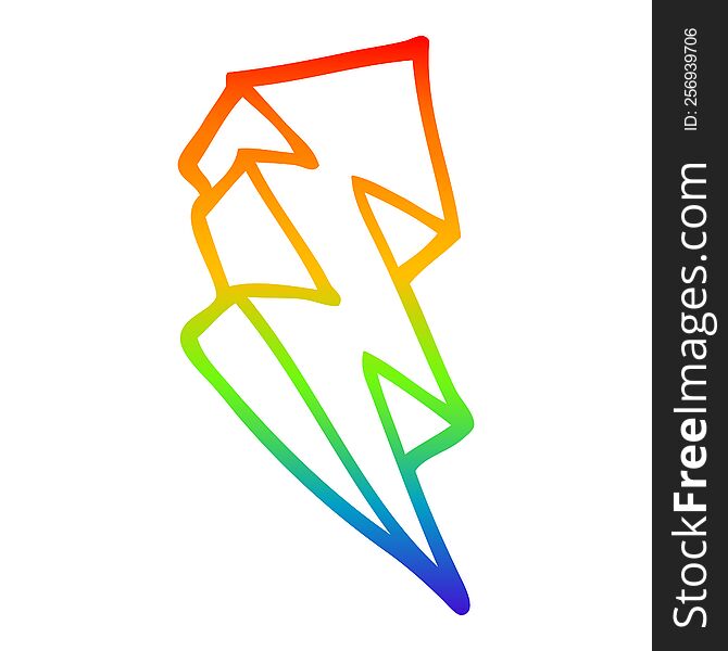 rainbow gradient line drawing of a cartoon lightning bolt symbol