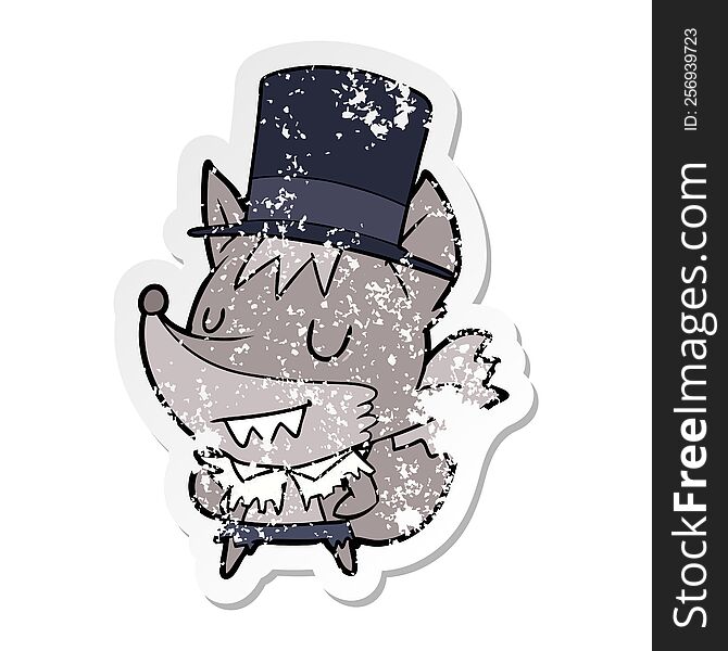 distressed sticker of a cartoon posh werewolf
