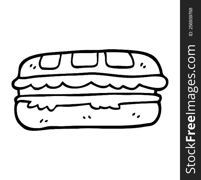 black and white cartoon tasty sandwich