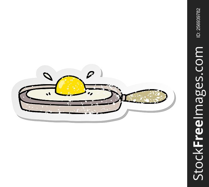 Distressed Sticker Of A Quirky Hand Drawn Cartoon Fried Egg In Frying Pan