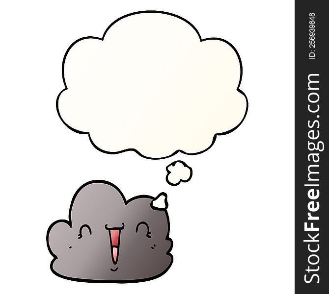 Cartoon Happy Cloud And Thought Bubble In Smooth Gradient Style