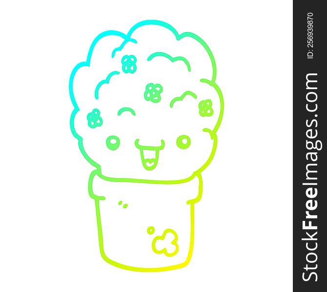 Cold Gradient Line Drawing Cartoon Shrub In Pot