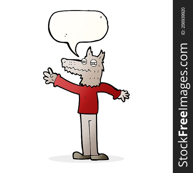 Cartoon Waving Wolf With Speech Bubble