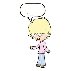 Cartoon Stressed Out Woman With Speech Bubble Stock Photo