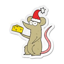 Sticker Of A Cartoon Christmas Mouse With Cheese Stock Images