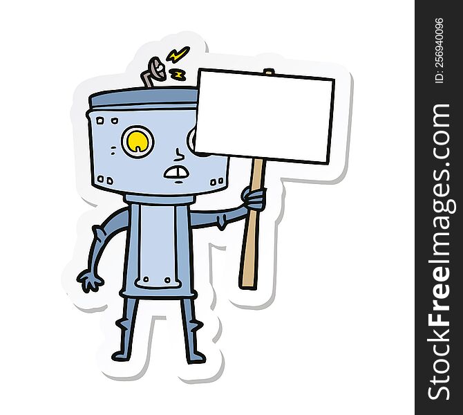 sticker of a cartoon robot with blank sign