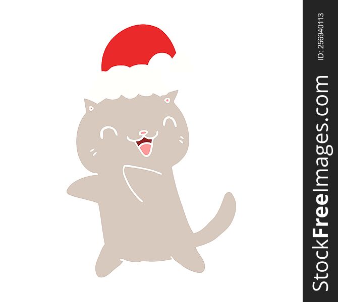 Cute Flat Color Style Cartoon Christmas Cat