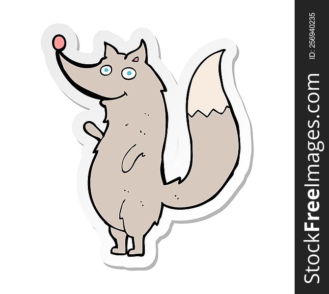 Sticker Of A Cartoon Waving Wolf