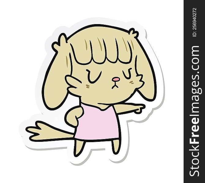 sticker of a cartoon dog girl pointing