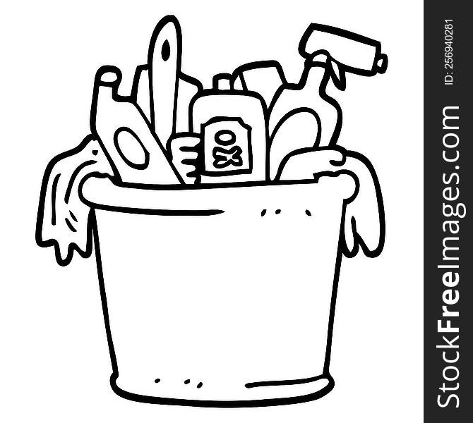 line drawing cartoon house cleaning products