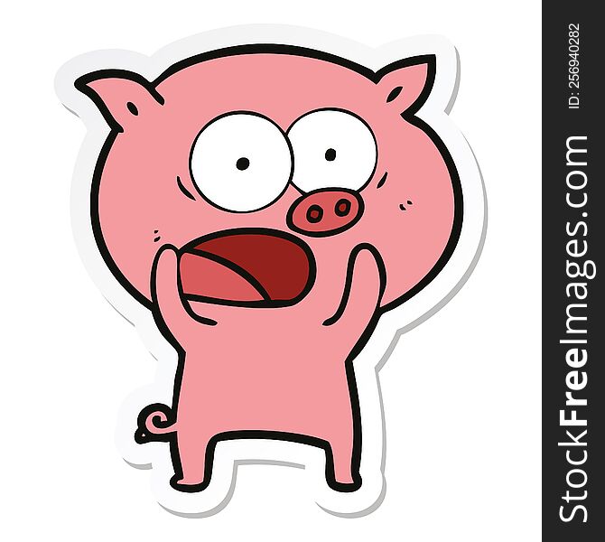 sticker of a cartoon pig shouting