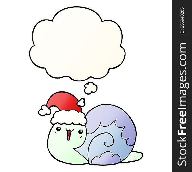 Cute Cartoon Christmas Snail And Thought Bubble In Smooth Gradient Style