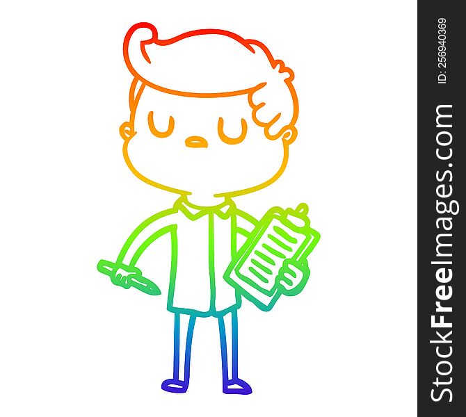 rainbow gradient line drawing of a cartoon aloof man