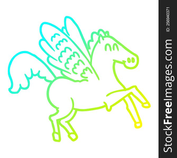 Cold Gradient Line Drawing Cartoon Winged Horse