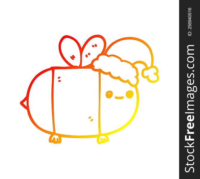 Warm Gradient Line Drawing Cartoon Christmas Bee