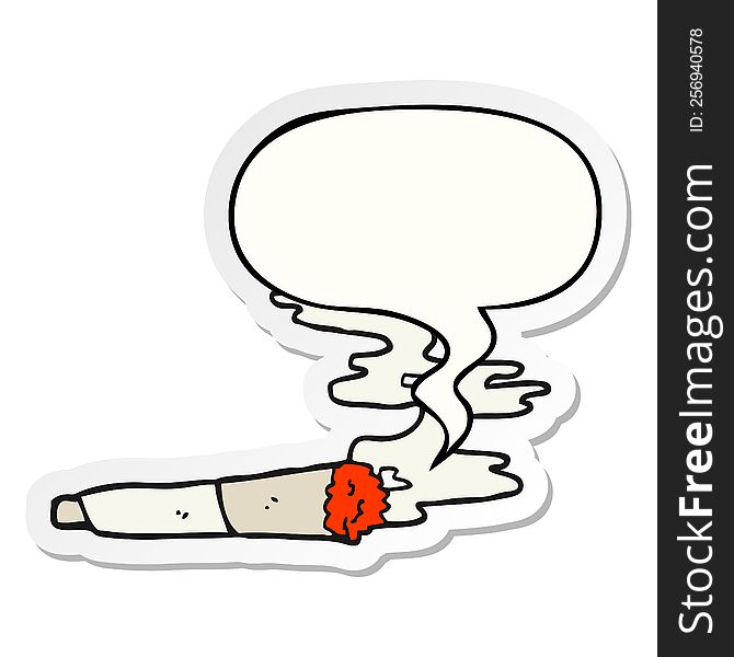 cartoon cigarette with speech bubble sticker. cartoon cigarette with speech bubble sticker