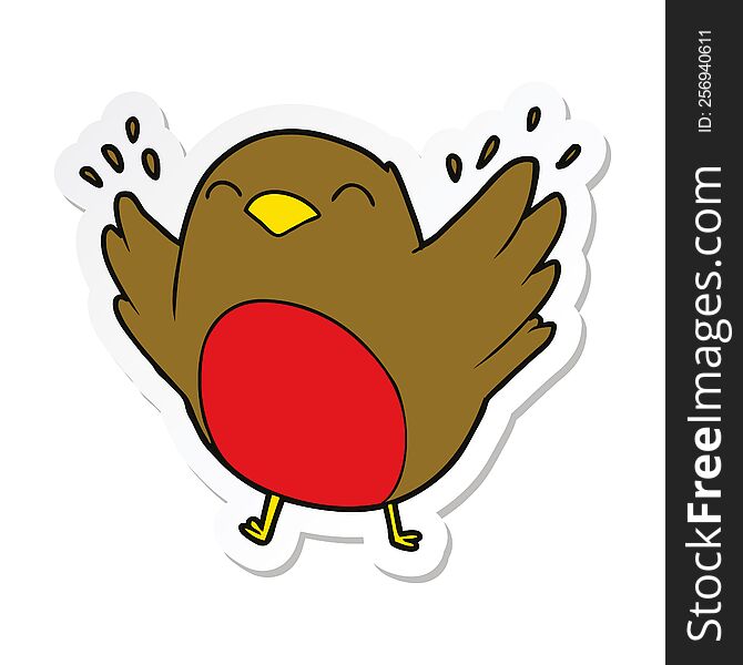 Sticker Of A Cartoon Robin Flapping Wings