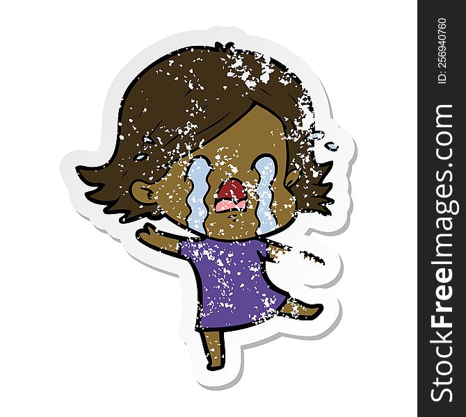Distressed Sticker Of A Cartoon Woman Crying