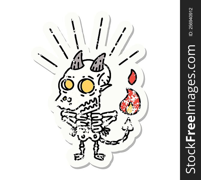 Grunge Sticker Of Tattoo Style Skeleton Demon Character