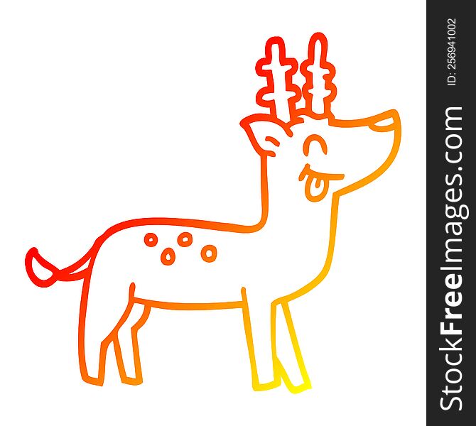 warm gradient line drawing of a cartoon happy reindeer