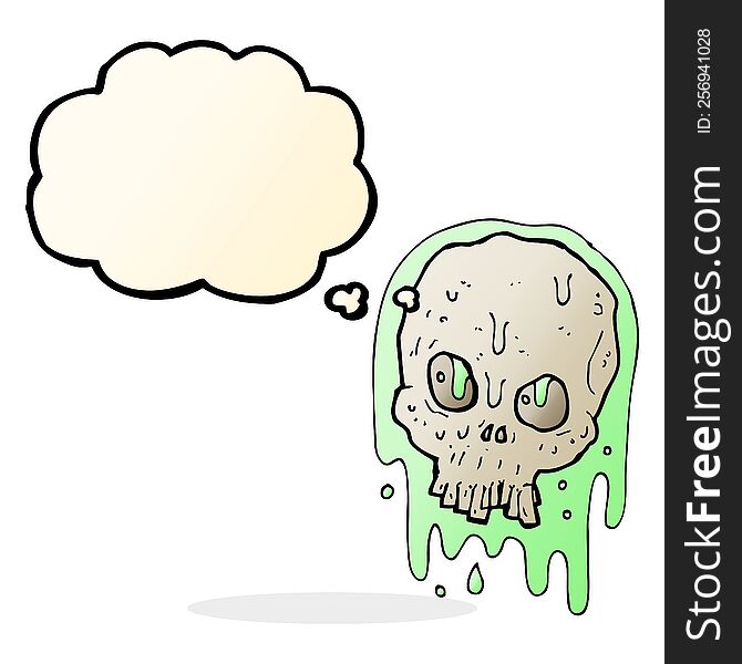cartoon slimy skull with thought bubble