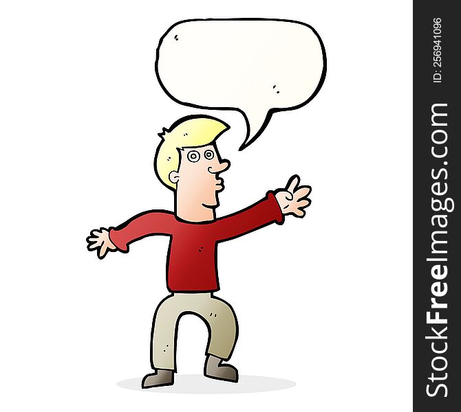 Cartoon Reaching Man With Speech Bubble