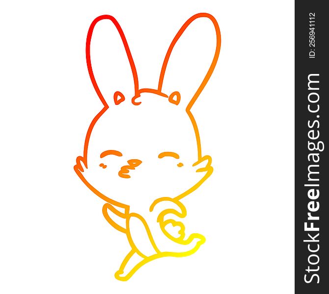 Warm Gradient Line Drawing Running Bunny Cartoon