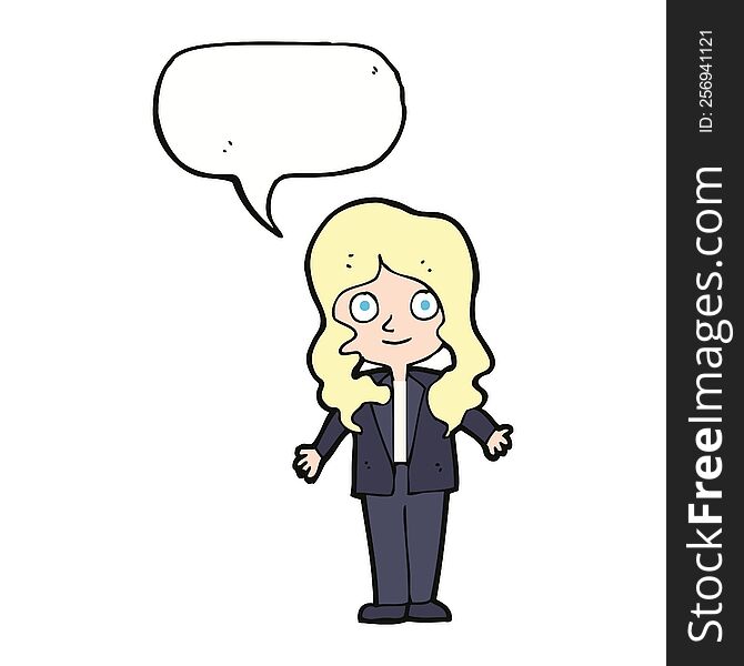 cartoon friendly business woman with speech bubble