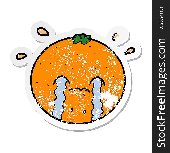 Distressed Sticker Of A Cartoon Orange