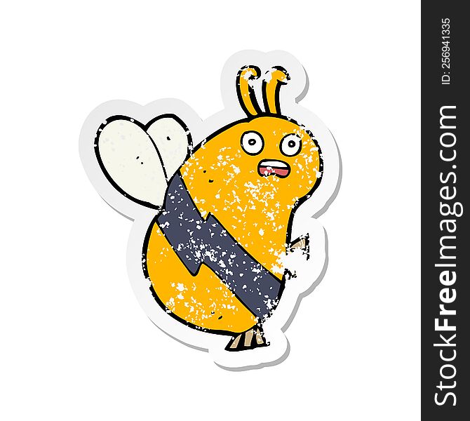 Retro Distressed Sticker Of A Funny Cartoon Bee