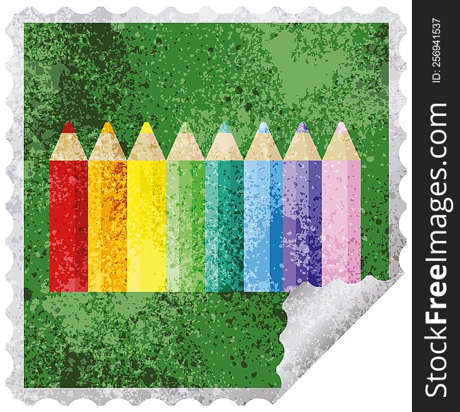 color pencils graphic square sticker stamp. color pencils graphic square sticker stamp