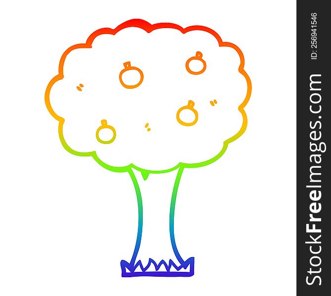 Rainbow Gradient Line Drawing Cartoon Apple Tree